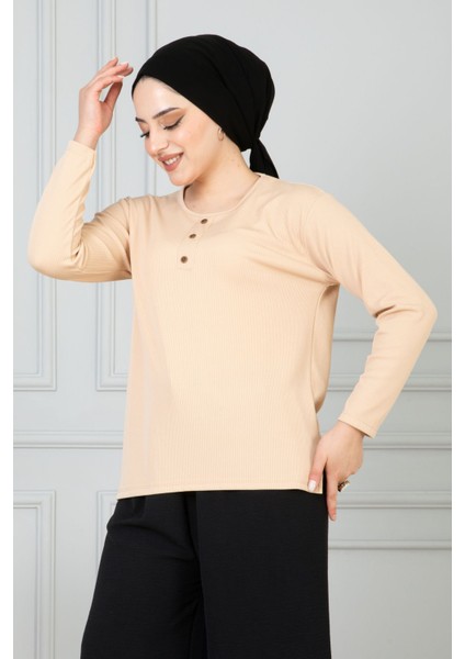 Kadın Anne Fitilli Uzun Kol Likralı Penye Bluz Anneler Günü modelleri