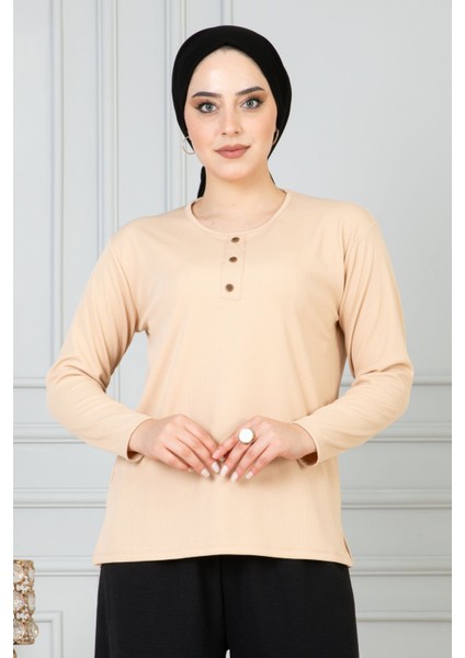 Kadın Anne Fitilli Uzun Kol Likralı Penye Bluz Anneler Günü fırsatları