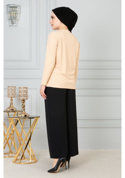 Kadın Anne Fitilli Uzun Kol Likralı Penye Bluz Anneler Günü