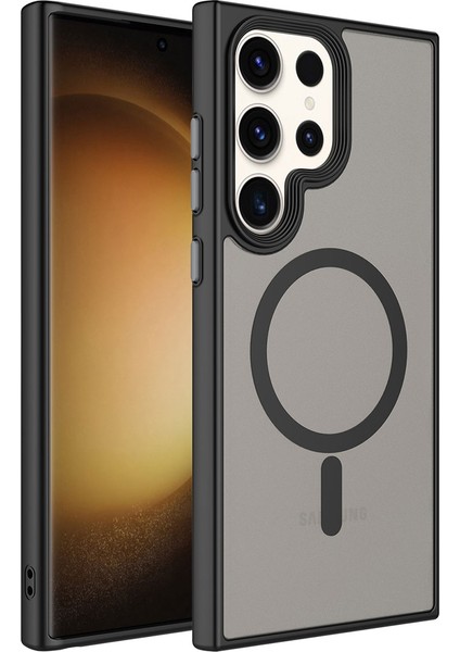 Galaxy S23 Ultra Kılıf Mat Arka Yüzey Wireless Şarj Özellikli Mbtm Flet Magsafe Kapak-Siyah