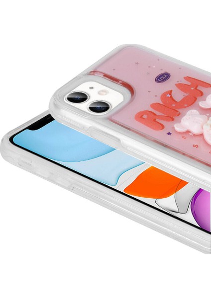Apple iPhone 11 Kılıf Kabartma Figürlü Parlak Mbtm Minimini Silikon Kapak-Pembe