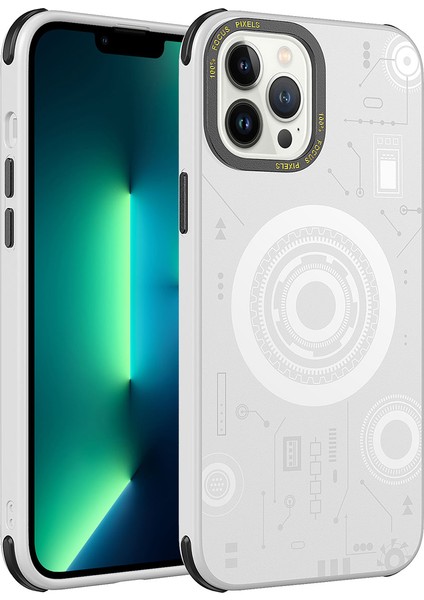 iPhone 13 Pro Uyumlu Mbtm Wireless Şarj Özellikli Desenli Hot Kapak-Beyaz