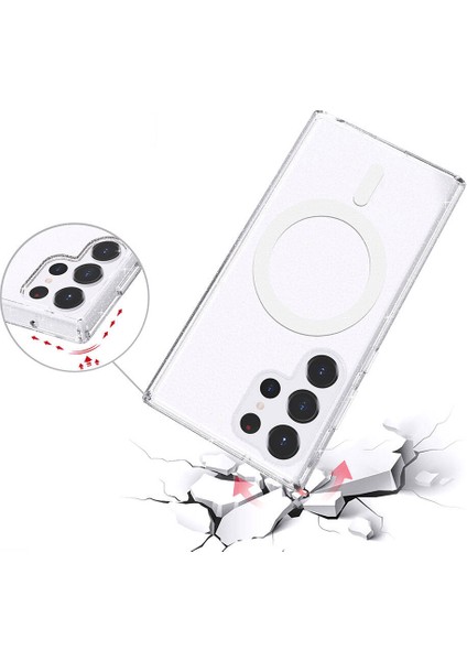 Galaxy S23 Ultra Kılıf Magsafe Şarj Özellikli Parlayan Simli Saydam Renkli Mbtm Allstar Kapak-Şeffaf indirimleri