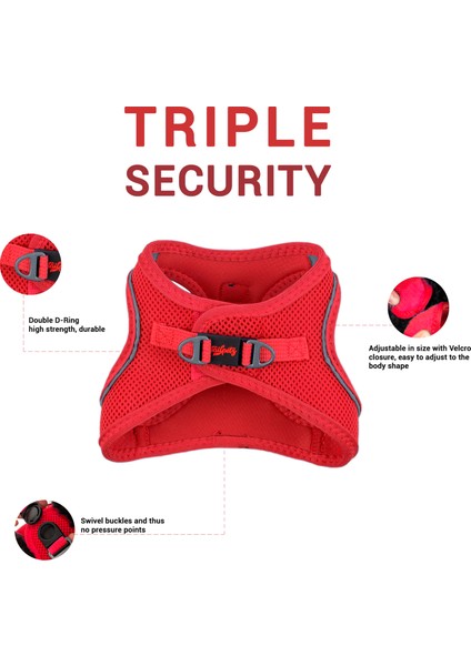 Air-mesh Harness Köpek Göğüs Tasması Parlak Kırmızı