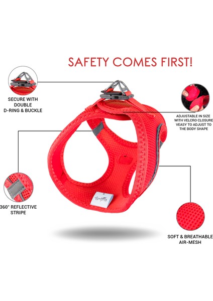 Air-mesh Harness Köpek Göğüs Tasması Parlak Kırmızı
