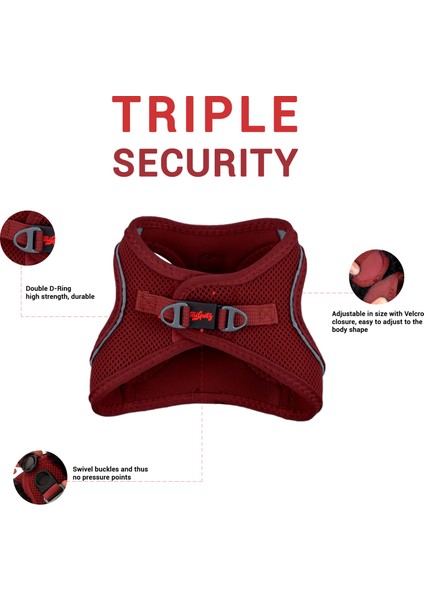 Air-mesh Harness Köpek Göğüs Tasması Bordo