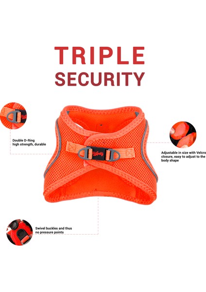 Air-mesh Harness Köpek Göğüs Tasması Neon Turuncu