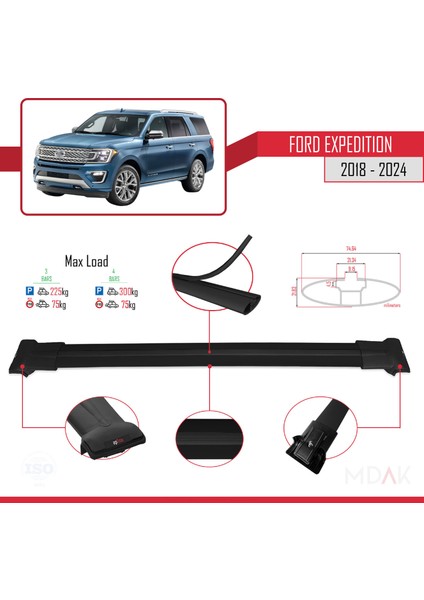 Ford Expedition 2018-2024 Arası ile Uyumlu Fly Model Ara Atkı Tavan Barı Siyah 3 Adet modelleri