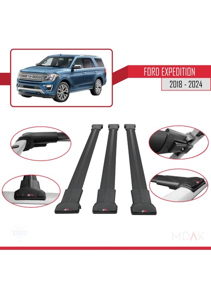 Ford Expedition 2018-2024 Arası ile Uyumlu Fly Model Ara Atkı Tavan Barı Siyah 3 Adet fırsatları