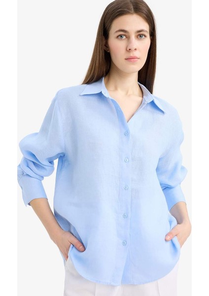Yeni Sezon %100 Keten Oversize Geniş Kalıp Uzun Kollu Gömlek