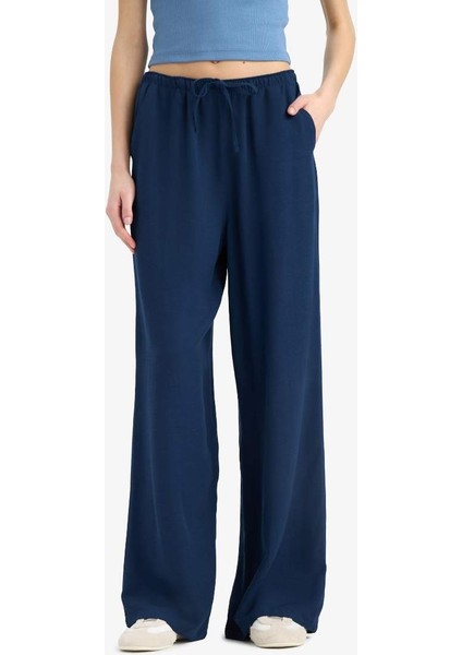 Yeni Sezon Keten Karışımlı Palazzo Pantolon Wide Leg Geniş Bol Paça Üç Cepli Normal Bel Basic Düz Standart Boy