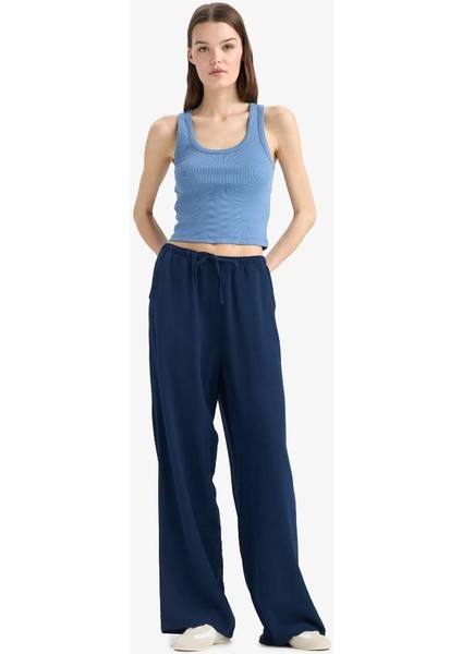 Yeni Sezon Keten Karışımlı Palazzo Pantolon Wide Leg Geniş Bol Paça Üç Cepli Normal Bel Basic Düz Standart Boy fiyatları