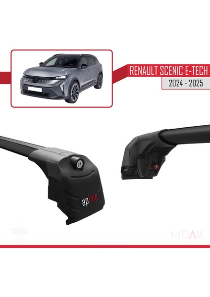 Renault Scenic E-Tech 2024-2025 Arası ile Uyumlu Ace-2 Ara Atkı Tavan Barı Siyah 2 Adet