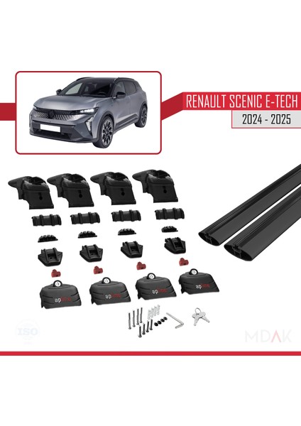 Renault Scenic E-Tech 2024-2025 Arası ile Uyumlu Ace-2 Ara Atkı Tavan Barı Siyah 2 Adet