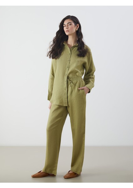 Yeni Sezon Beli Lastikli Keten Kadin Pantolon - S5NQ89Z8