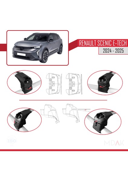 Renault Scenic E-Tech 2024-2025 Arası ile Uyumlu Ace-2 Ara Atkı Tavan Barı Gri 2 Adet fırsatları