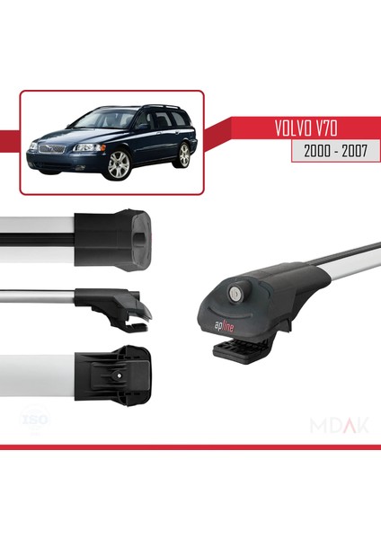 Volvo V70 2000-2007 Arası ile Uyumlu Ace-1 Ara Atkı Tavan Barı Gri 3 Adet modelleri