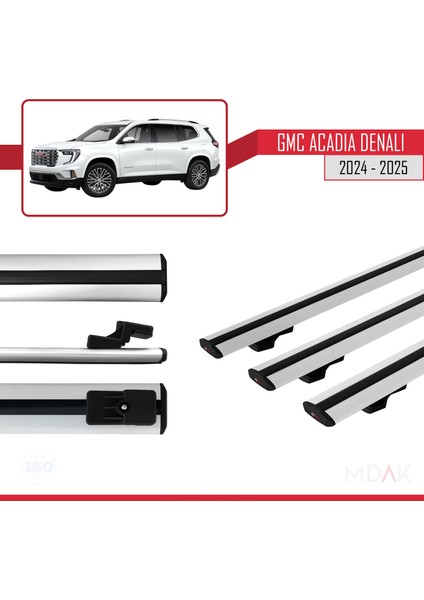 Gmc Acadia Denali 2024-2025 Arası ile Uyumlu Basıc Model Ara Atkı Tavan Barı Gri 3 Adet modelleri