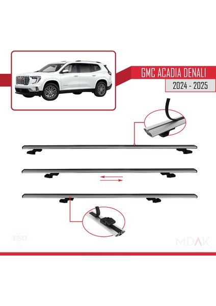 Gmc Acadia Denali 2024-2025 Arası ile Uyumlu Basıc Model Ara Atkı Tavan Barı Gri 3 Adet indirimleri