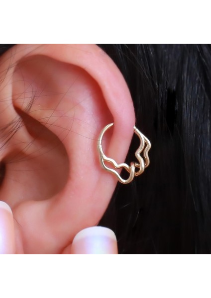 14 Ayar Altın Iç Içe Kıvrımlı Halka Tragus Piercing
