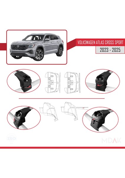 Volkswagen Atlas Cross Sport 2023-2025 Arası ile Uyumlu Ace-2 Ara Atkı Tavan Barı Gri 2 Adet fırsatları