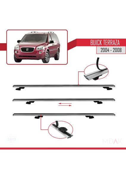 Buick Terraza Cxl 2004-2008 Arası ile Uyumlu Basıc Model Ara Atkı Tavan Barı Gri 2 Adet indirimleri