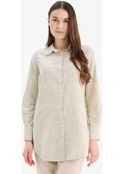 Yeni Sezon Regular Fit Çizgili Flamlı Pamuk Uzun Kollu Gömlek Tunik modelleri