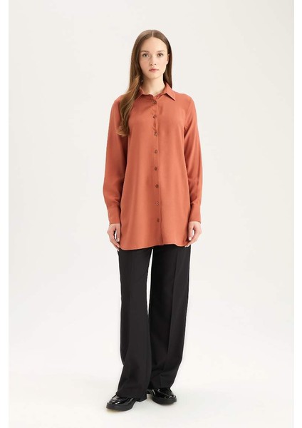 Yeni Sezon Regular Fit Basic Düz Uzun Kollu Tesettür Gömlek Tunik
