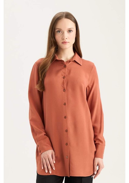 Yeni Sezon Regular Fit Basic Düz Uzun Kollu Tesettür Gömlek Tunik
