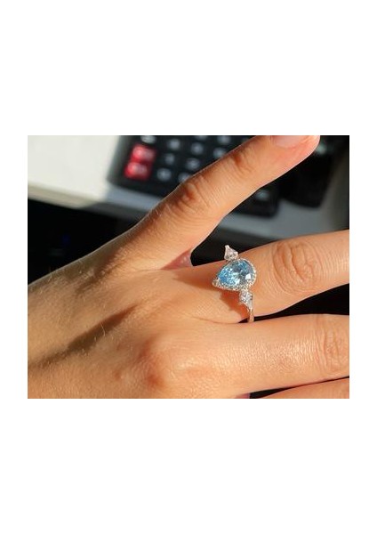 Diamond Kesim Mavi Renk Taşlı Yüzük fiyatları