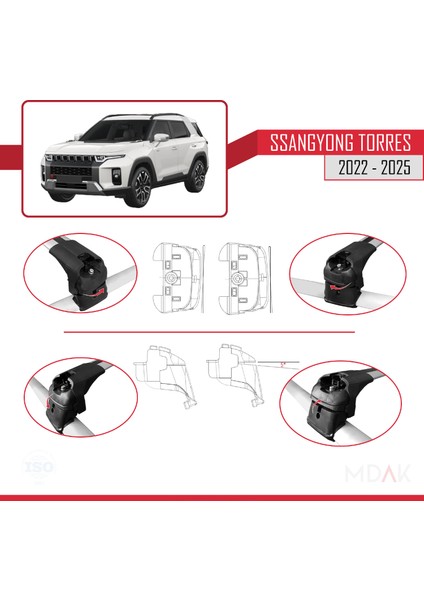 Ssangyong Torres 2022 ve Sonrası ile Uyumlu Ace-2 Ara Atkı Tavan Barı Gri 2 Adet indirimleri