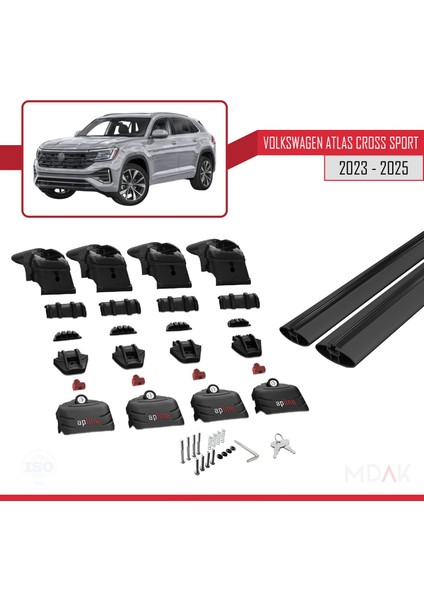 Volkswagen Atlas Cross Sport 2023-2025 Arası ile Uyumlu Ace-2 Ara Atkı Tavan Barı Siyah 2 Adet indirimleri