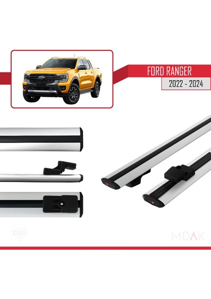 Ford Ranger (P703) 2022-2024 Arası ile Uyumlu Basıc Model Ara Atkı Tavan Barı Gri 2 Adet modelleri