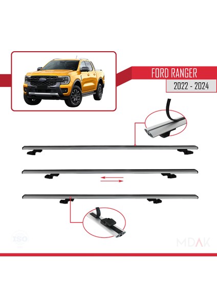 Ford Ranger (P703) 2022-2024 Arası ile Uyumlu Basıc Model Ara Atkı Tavan Barı Gri 2 Adet fırsatları