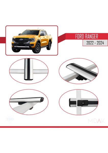 Ford Ranger (P703) 2022-2024 Arası ile Uyumlu Basıc Model Ara Atkı Tavan Barı Gri 2 Adet indirimleri