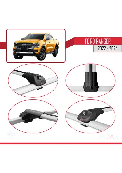 Ford Ranger (P703) 2022-2024 Arası ile Uyumlu Ace-1 Ara Atkı Tavan Barı Gri 3 Adet fırsatları