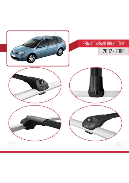 Renault Megane Grand Tour 2002-2008 Arası ile Uyumlu Ace-1 Ara Atkı Tavan Barı Siyah 3 Adet fırsatları