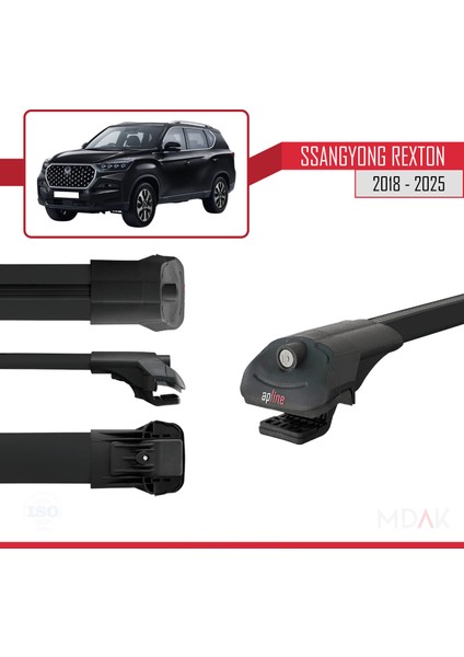 Ssangyong Rexton 2018-2025 Arası ile Uyumlu Ace-1 Ara Atkı Tavan Barı Siyah 2 Adet modelleri