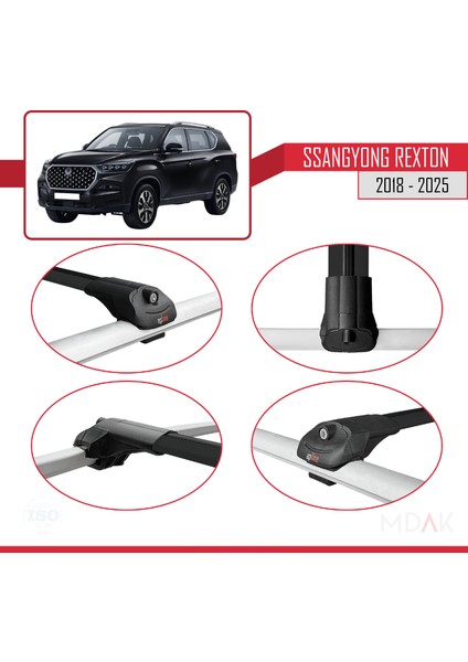 Ssangyong Rexton 2018-2025 Arası ile Uyumlu Ace-1 Ara Atkı Tavan Barı Siyah 2 Adet fırsatları
