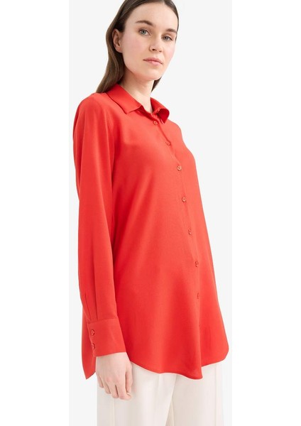 Yeni Sezon Regular Fit Basic Düz Uzun Kollu Tesettür Gömlek Tunik