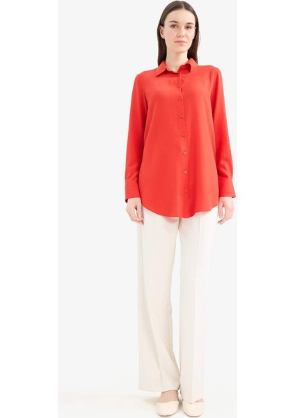 Yeni Sezon Regular Fit Basic Düz Uzun Kollu Tesettür Gömlek Tunik