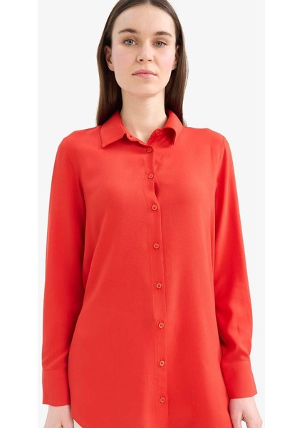 Yeni Sezon Regular Fit Basic Düz Uzun Kollu Tesettür Gömlek Tunik