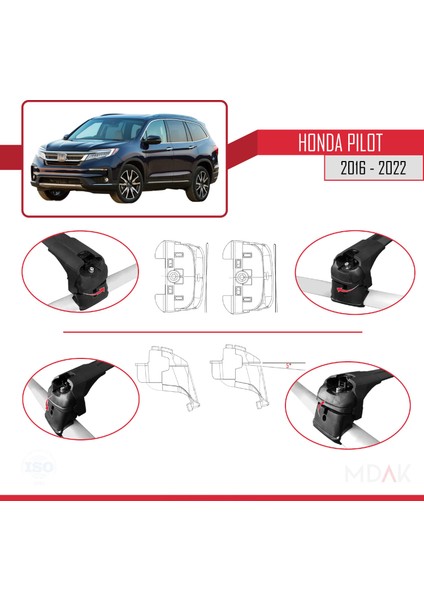 Honda Pilot 2016-2022 Arası ile Uyumlu Ace-2 Ara Atkı Tavan Barı Siyah 2 Adet fırsatları