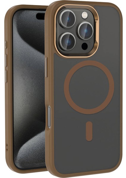 Apple iPhone 16 Pro Kılıf Magsafe Şarj Özellikli Parlak Kamera Çerçeveli Mbtm Kost Kapak-Rose Brown
