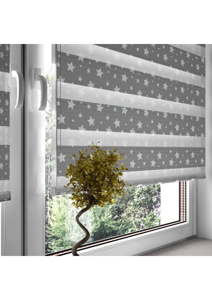 299045-ÇOCUK ve Oturma Odaları Için Şık Yıldız Desenli Dijital Baskılı Zebra Stor Perde