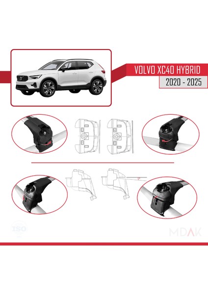 Volvo XC40 (Hibrit) 2020 ve Sonrası ile Uyumlu Ace-2 Ara Atkı Tavan Barı Gri 2 Adet indirimleri