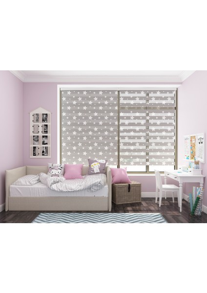 299045-ÇOCUK ve Oturma Odaları Için Şık Yıldız Desenli Dijital Baskılı Zebra Stor Perde