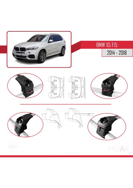 Bmw X5 (F15) 2014-2018 Arası ile Uyumlu Ace-2 Ara Atkı Tavan Barı Gri 2 Adet 2 Adet fırsatları