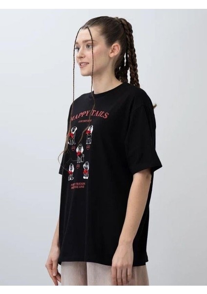 Kız Çocuk Oversize Köpek Baskılı Tasarım T-Shirt fırsatları