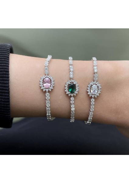Pembe Oval Taşlı Su Yolu Bileklik